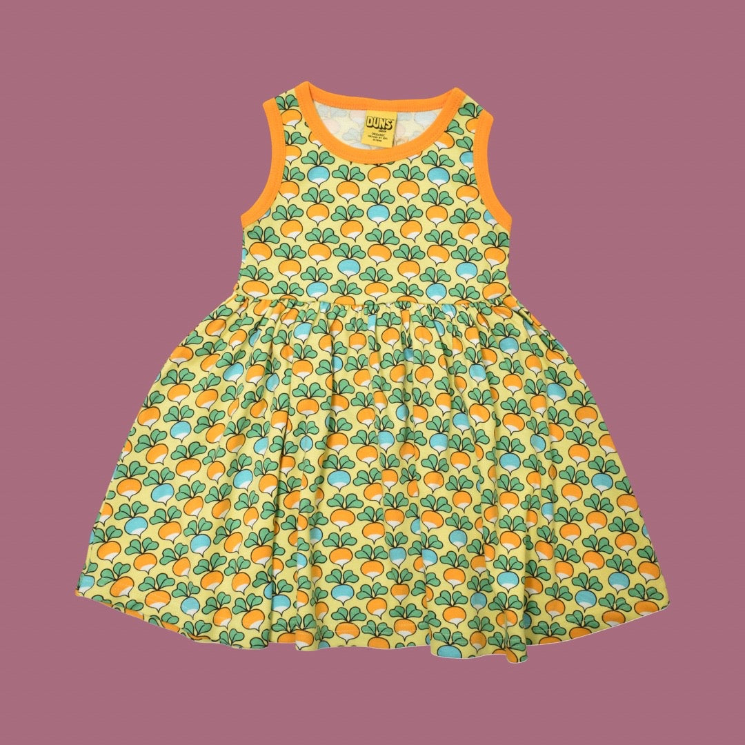 Duns Multi Radish Yellow Cream Sleeveless Dress with Gathered Skirt