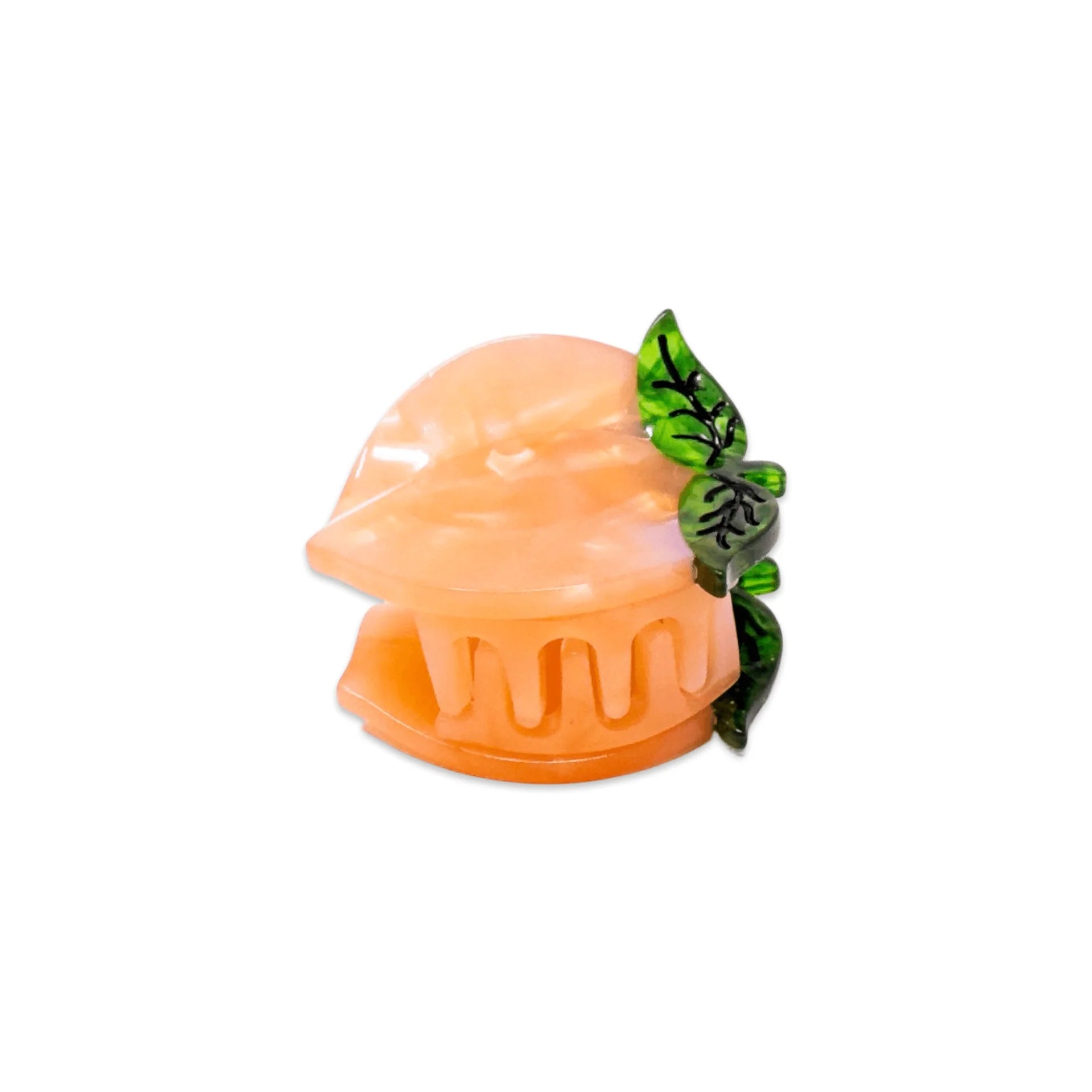 side view of Jenny Lemons Mini Peach Hair Claw featuring the claw