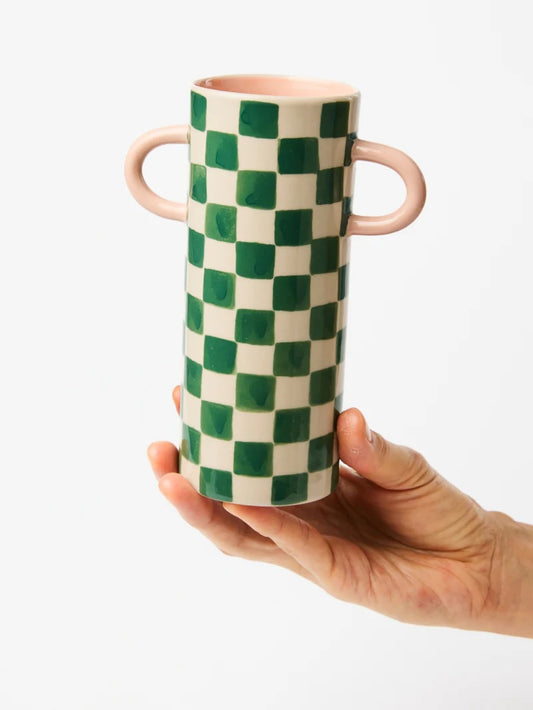 Jones & Co Giraffe Bud Vase - Green Check