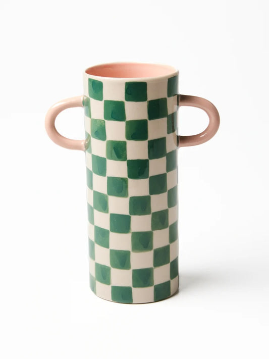 Jones & Co Giraffe Bud Vase - Green Check