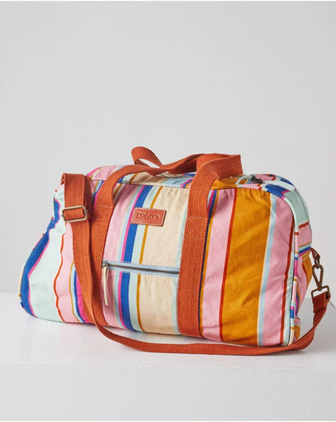 Side view of Kip & Co Jaipur Stripe Duffle Bag