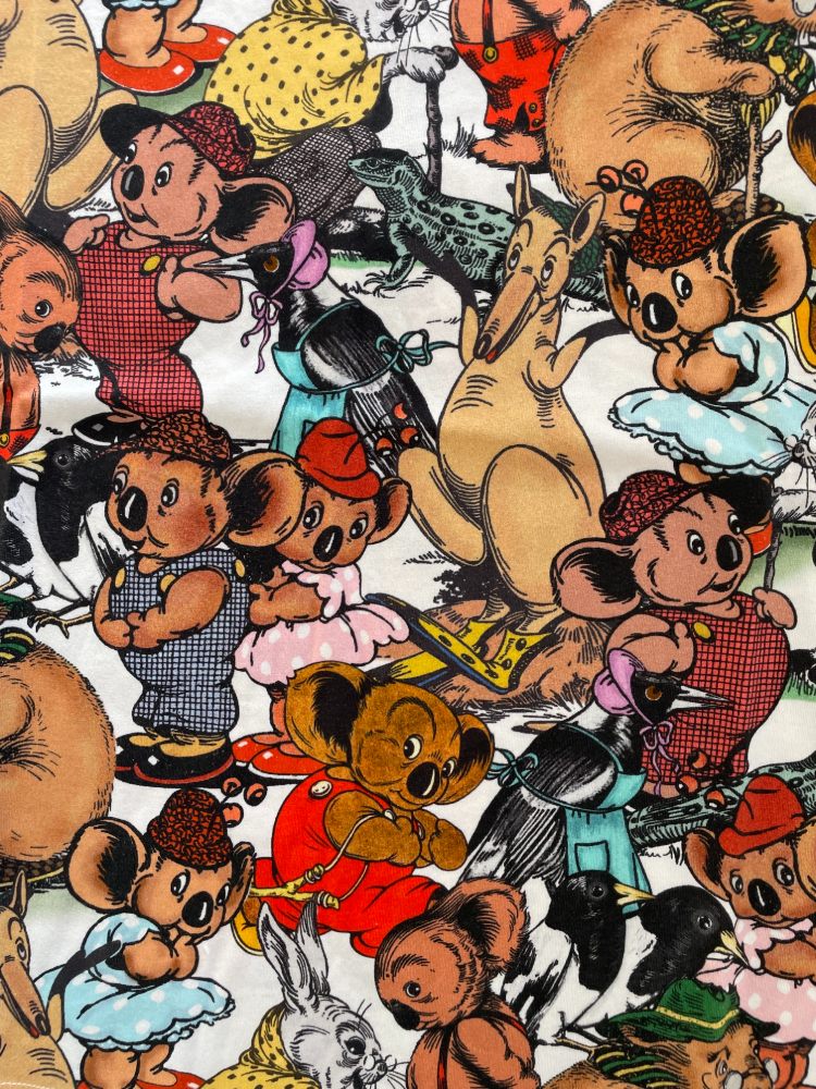 Close up of the Blinky Bill illustration on fabric.