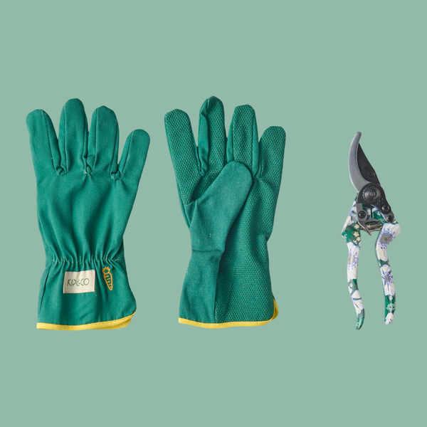 A pair of cotton gardening gloves and a c