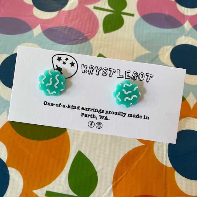 Krystlebot Starburst Studs - Turquoise/ White Squiggles