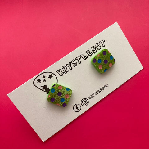Krystlebot Polka Dot Rectangle Studs - Green/Purple/Blue/Pink