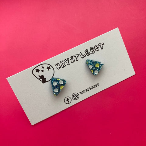 Krystlebot Polka Dot Triangle Studs - Blue/Yellow/White