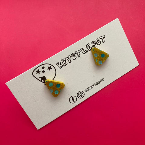 Krystlebot Polka Dot Triangle Studs -Yellow/Blue/Green