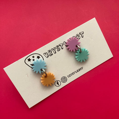 Krystlebot Mismatched Starburst Mini Dangles - Blue/Orange/Purple/Mint