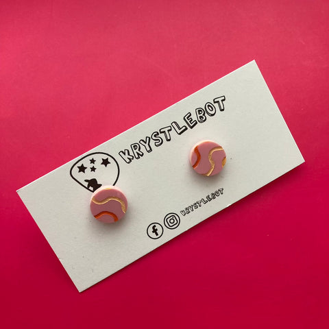Krystlebot Squiggle Circle Studs - Pink/Orange