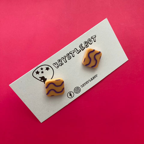 Krystlebot Squiggle Rectangle Studs - Orange/Purple