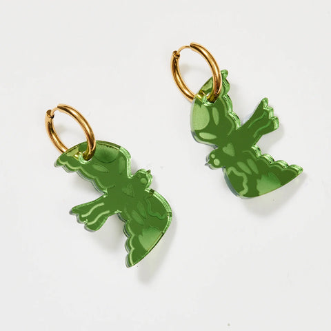 Martha Jean Large Bird Earrings - Fern