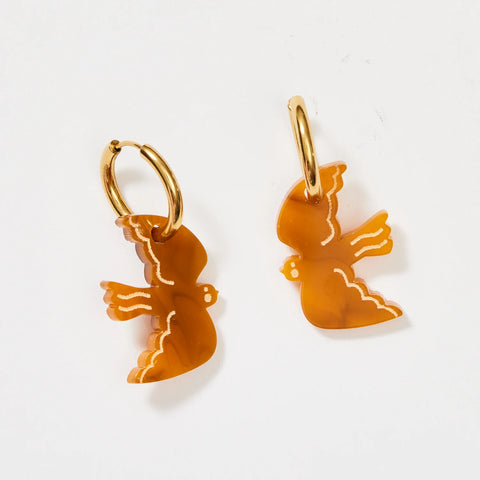 Martha Jean Mini Bird Earrings - Tan