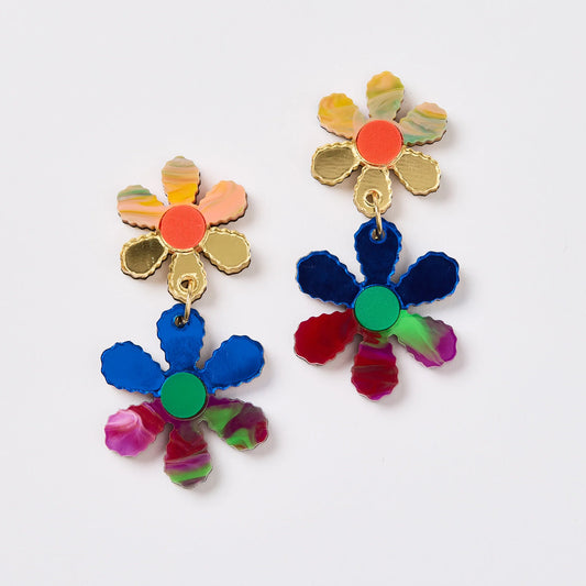 Martha Jean Twin Daisy Chain Earrings - Multi Watercolour