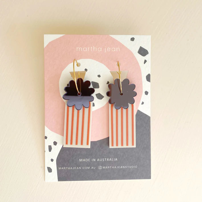 Martha Jean Inez Earrings - Black/Terracotta