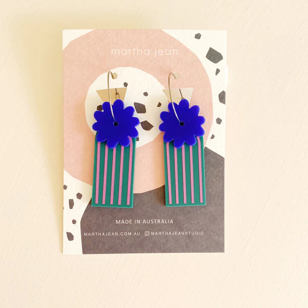 Martha Jean Inez Earrings - Cobalt/Forest Green