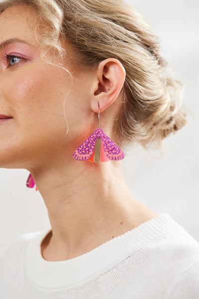 Martha Jean Moth Earrings - Magenta/Neon