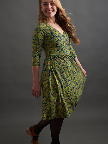Mata Traders Callie Wrap Dress - Olive Floral