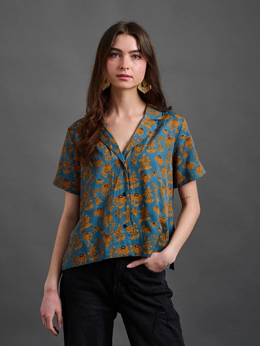 Mata Traders Camp Shirt - Teal Floral