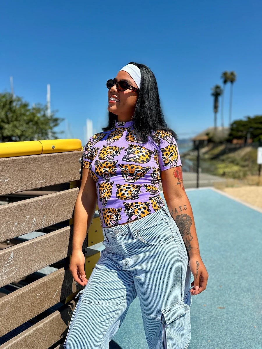 Nooworks Cheetah Head Mock Neck Top