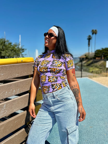 Nooworks Cheetah Head Mock Neck Top