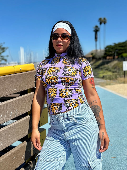Nooworks Cheetah Head Mock Neck Top