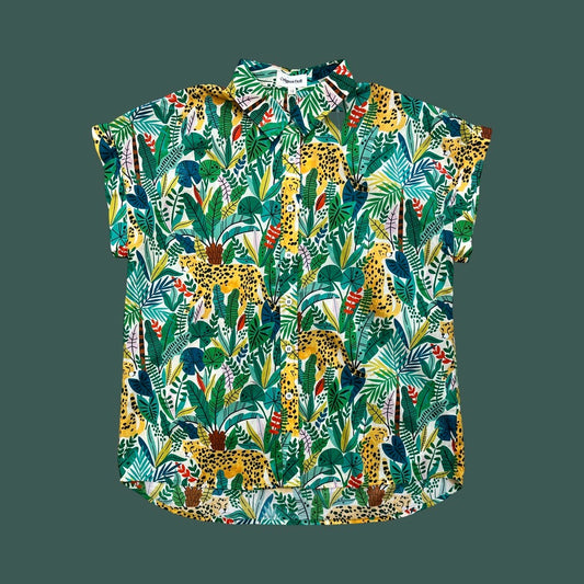 Origami Doll Leopard Jungle Button Up Top