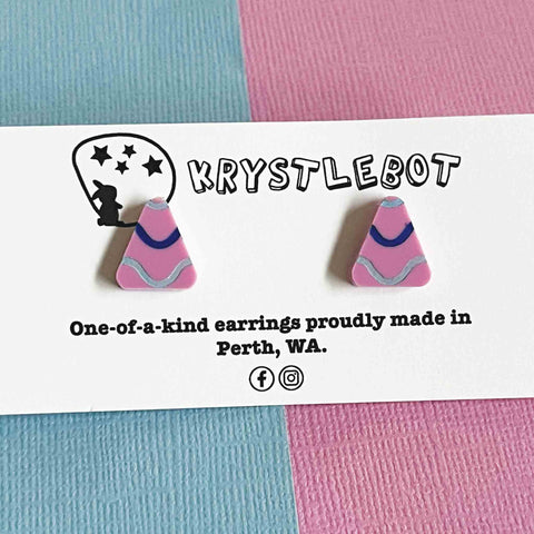 Krystlebot Squiggle Triangle Studs - Lilac/Blue