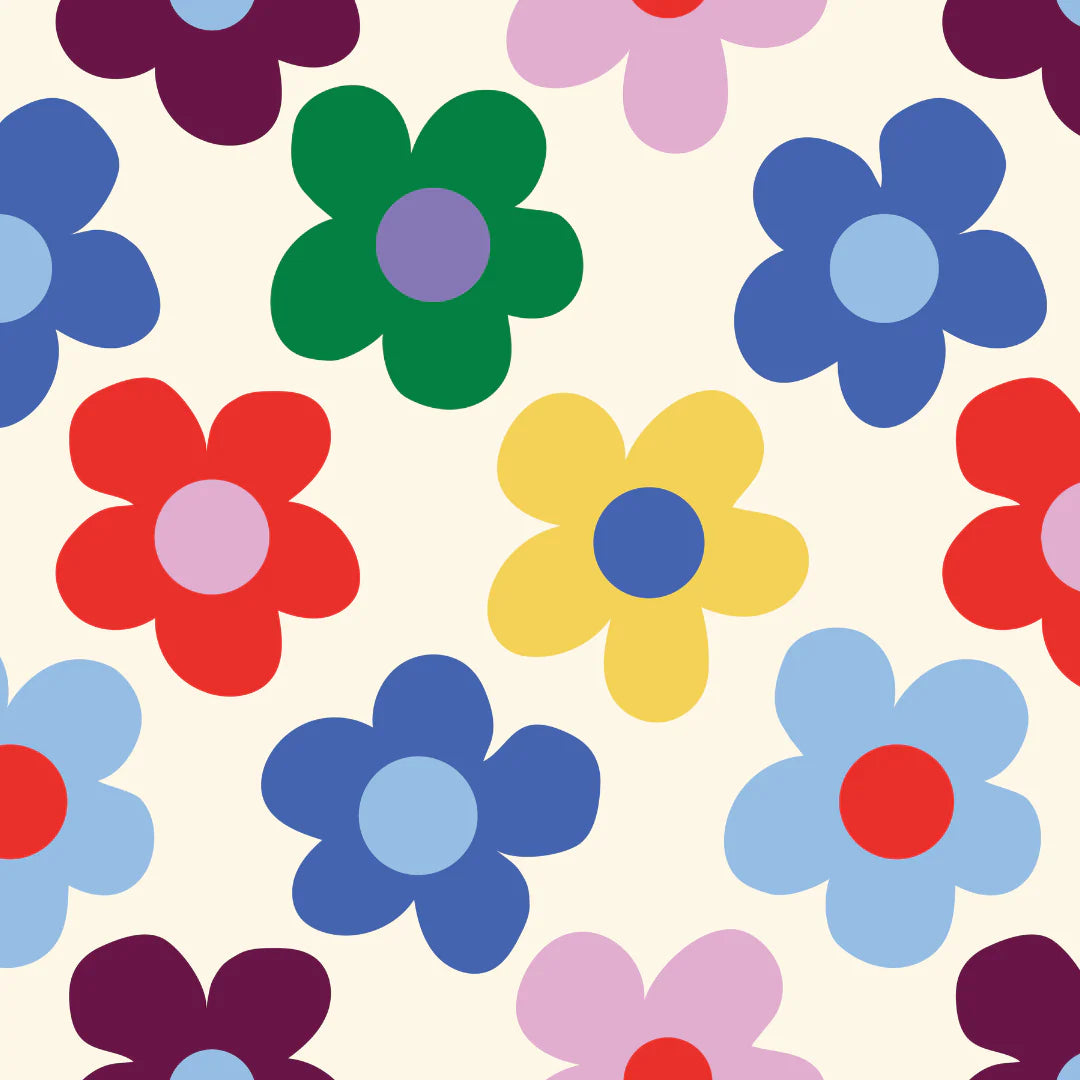 Pattern of colorful flowers on a beige background