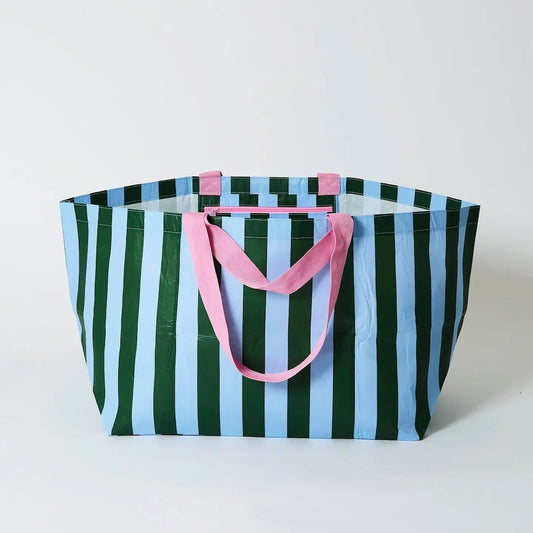 Project Ten Green Blue Stripe Oversized Tote