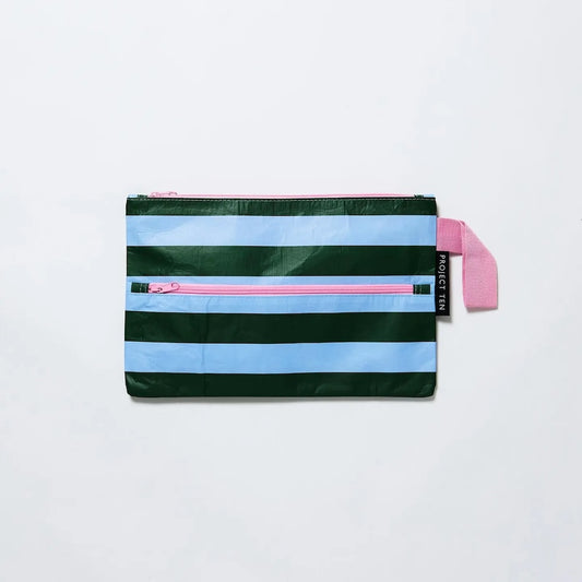 Project Ten Green Blue Stripe Pencil Case