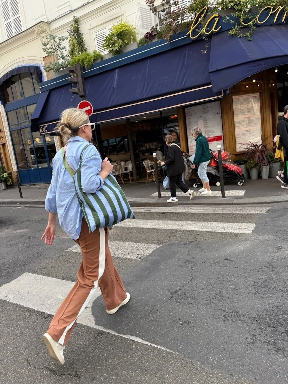 Project Ten Green Blue Stripe Pocket Shopper