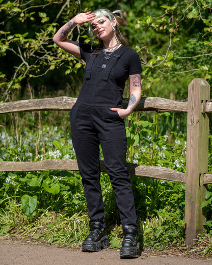 Rebel Romance Stretch Twill Dungarees - Jet Black