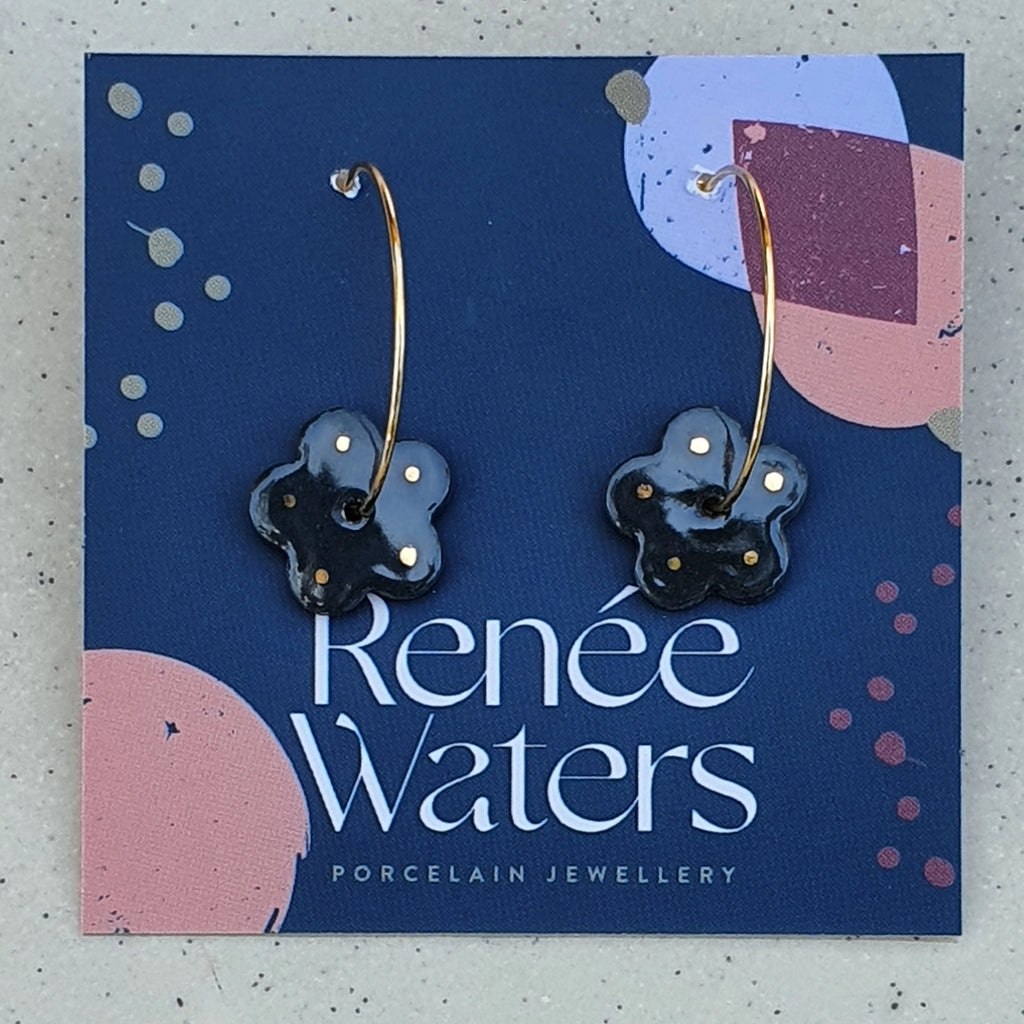 Renée Waters Blossom Hoop Earrings - Black