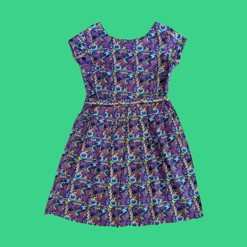 A dress with 90s arcade patterns