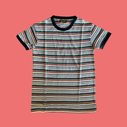 Flatlay of Run and Fly Retro Multi Stripe Tee