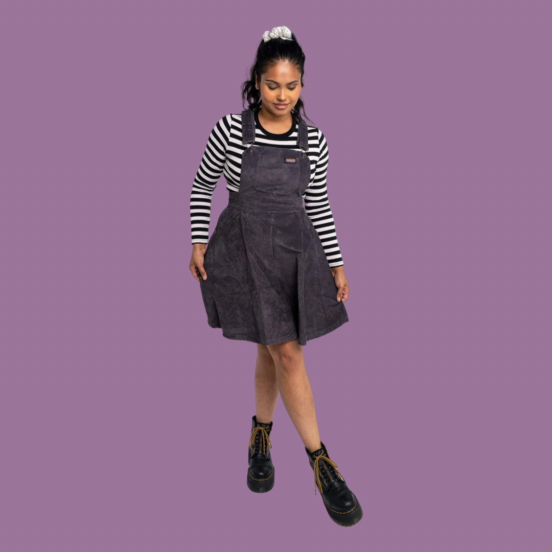 Run and Fly Charcoal Corduroy Flared Pinafore