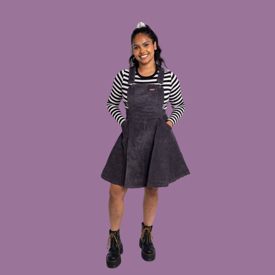 Run and Fly Charcoal Corduroy Flared Pinafore