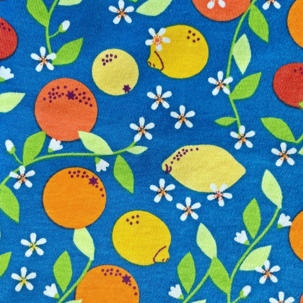 Duns Citrus Blue Long Sleeve Bodysuit - kids babies fashion onesies - pattern - lemon orange- blue - ruck rover perth australia - buy online