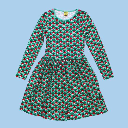 Duns Radish Electric Green Long Sleeve Adult Dress with Gathered Skirt - large