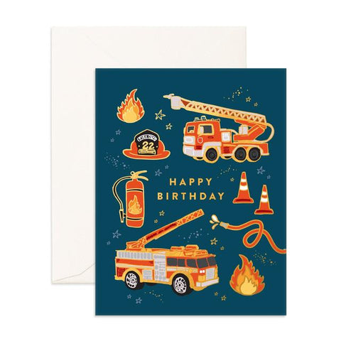 Fox & Fallow Happy Birthday Fire Trucks Card