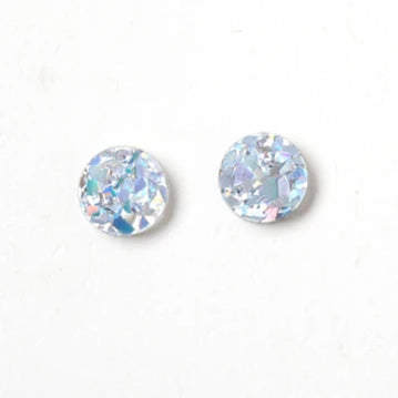 Martha Jean Mini Circle Stud Earrings - Silver/Iridescent