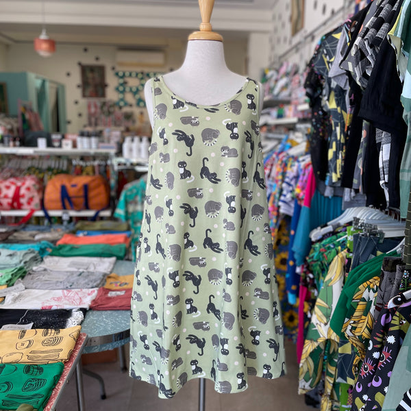 Shipshape Studio Swing Dress - Cats - cat pattern - Ruck Rover - made locally in Perth WA Australia - buy fashion online - Lisa Max Illustration - ethical - shop local - fair trade - jersey - dresses with pockets - comfy and versatile fashion