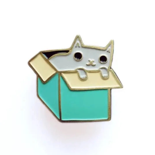 Boygirlparty Cat in a Box Pin - Grey Cat