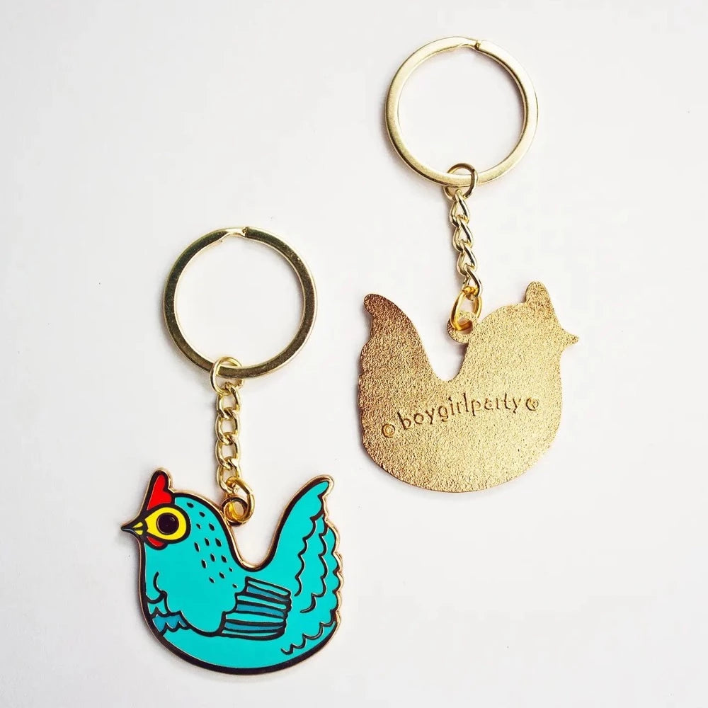 enamel chicken keyring