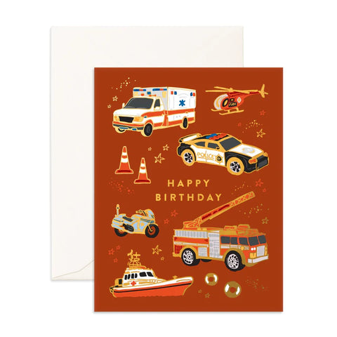 Fox & Fallow Happy Birthday Emergency Vehicles Card