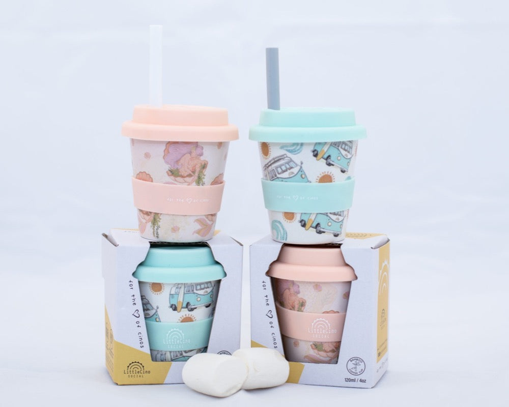 little cino social following the sun babycino cup reuseable coffee cup kids kombi volkswagen VW mermaid