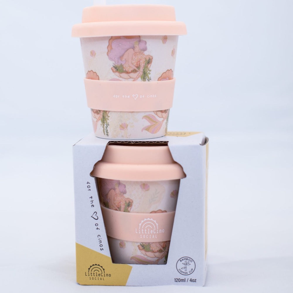 little cino social peachy sea queen mermaid reuseable babycino cup kids