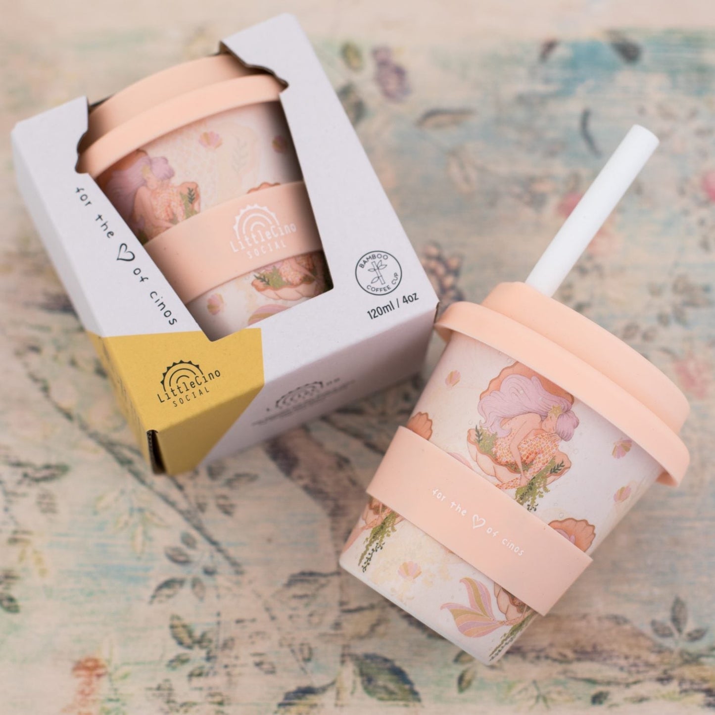 little cino social peachy sea queen mermaid reuseable babycino cup kids