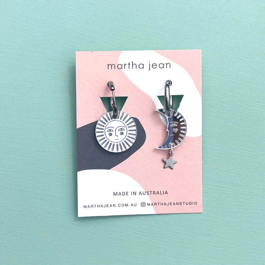 Martha Jean Sun and Moon Earrings - Silver