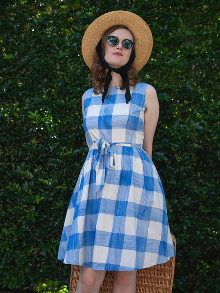 Origami Doll Spring Blooming Dress - Blue Plaid
